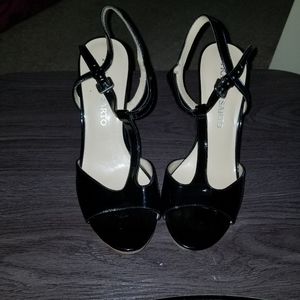 Franco Sarto Black Leather with Cork 4" Heels